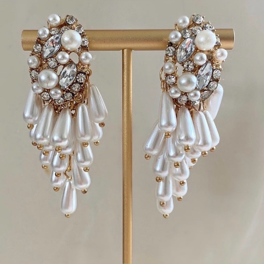 Pearl Cluster Drop Earrings - Picture 5 of 5